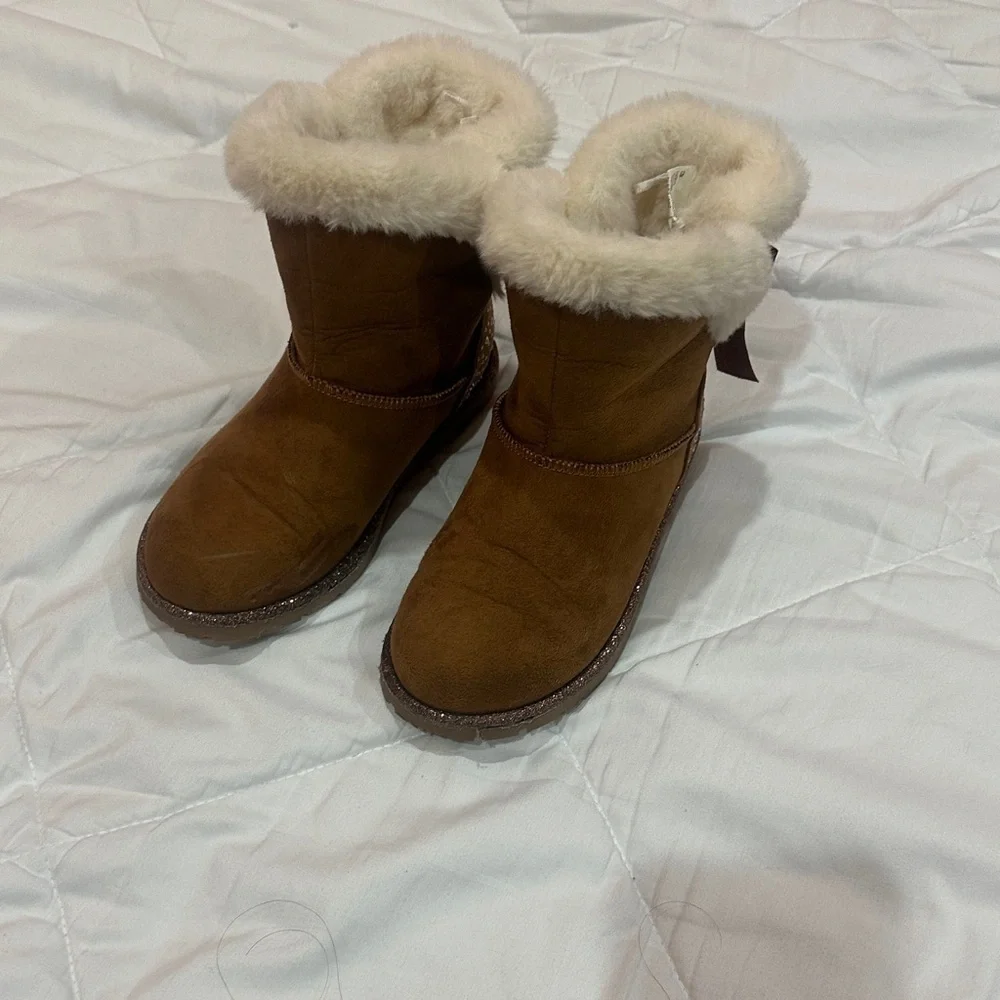NEW Kids Lucky Brand Tan Suede Fur-Lined Boots size 12M